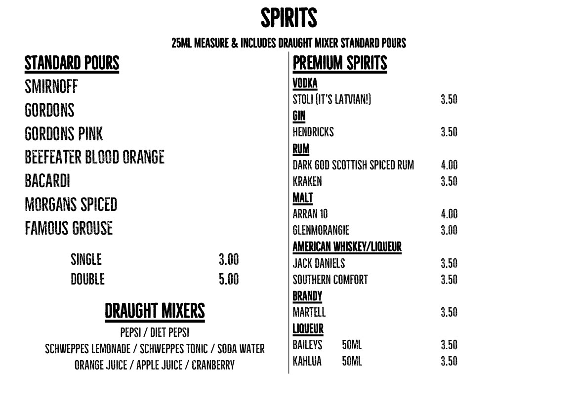 Catering and Bar Menus WinterStorm Classic Rock Weekender November 2022 Troon Ayrshire